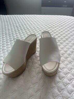 Michael Kors White Espadrille Wedge Slide Sandals